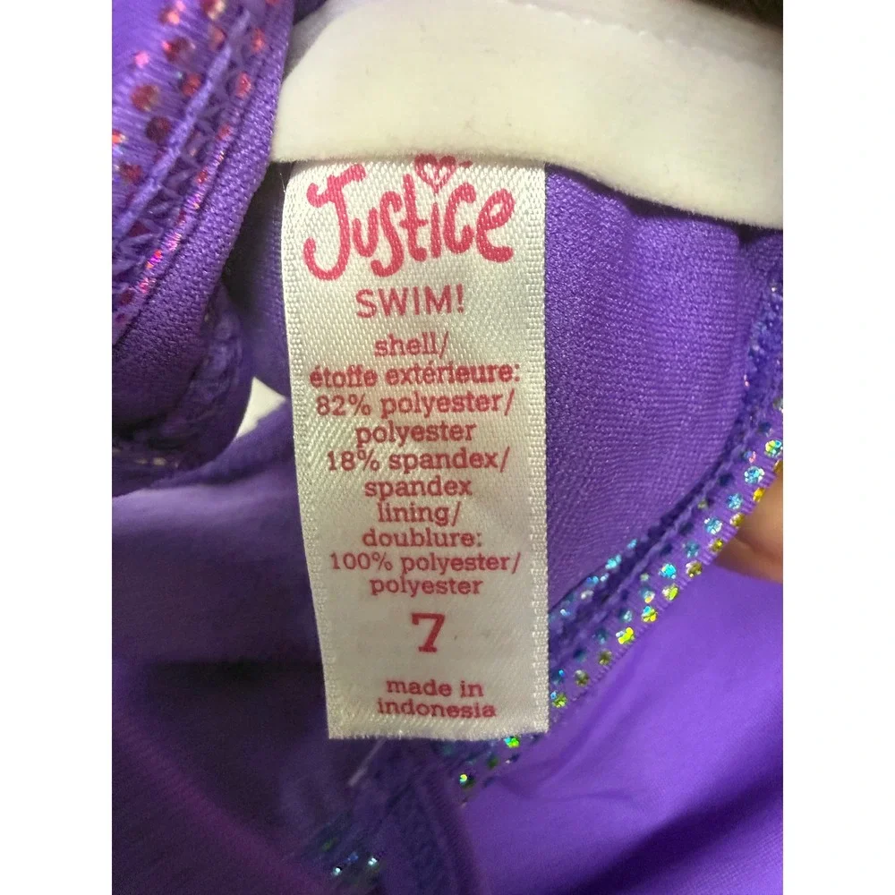 Justice Girls Purple Fringe Holographic‎ Two Piece Bikini Swimsuit Set Size 7